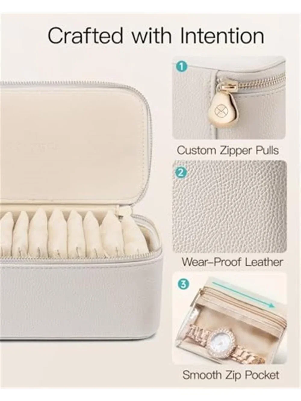White Travel Jewelry Box Organizer Case 12 Velvet Pouches Necklace Earring Ring